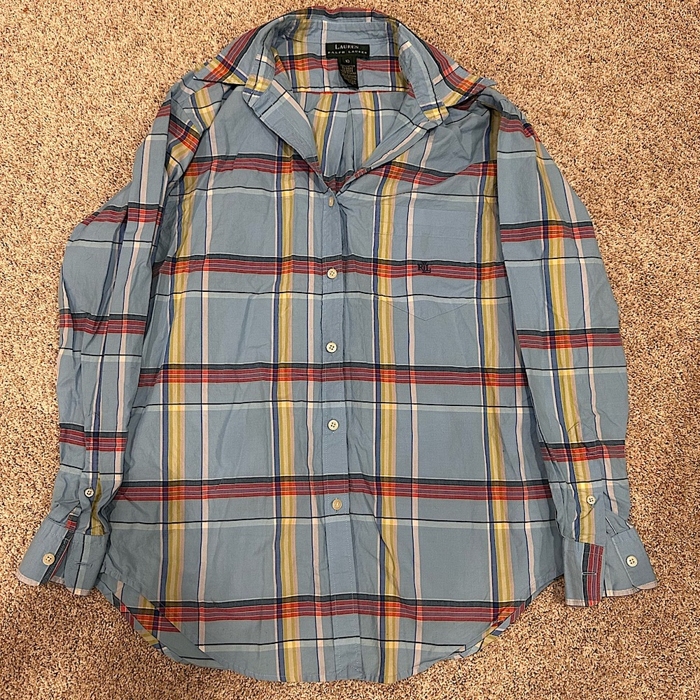 Lauren Ralph Lauren blue plaid shirt size 10